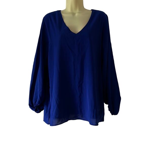 Qearal Royal Blue Pullover Blouse with V-neck and Long Sleeves Woman's Size XL - Picture 1 of 10